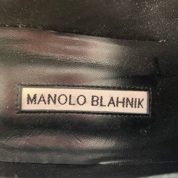 MANOLO BLAHNIK Size 10.5 Black Perforated Patent Leather Cap Toe Shoes - Picture 7 of 8